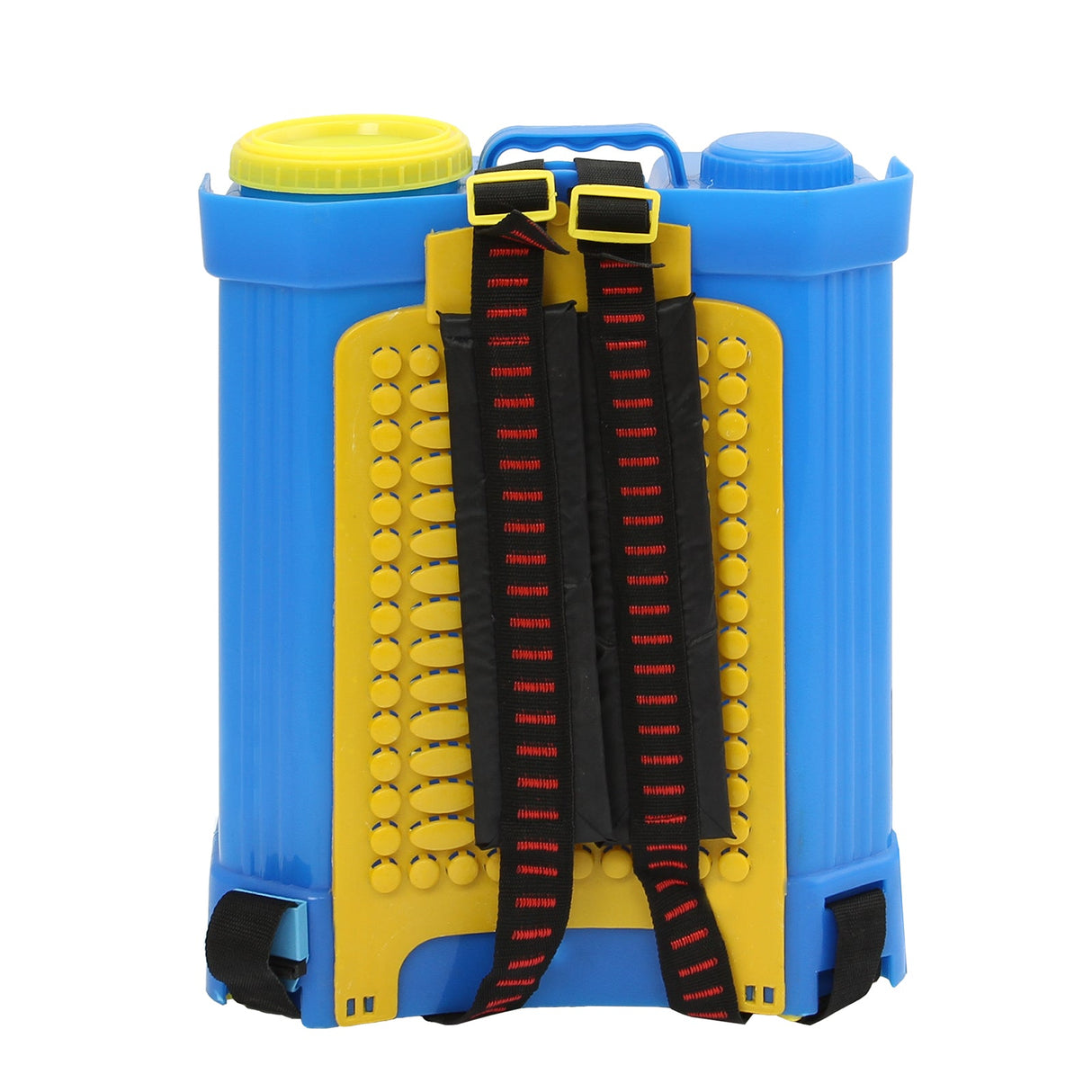 Bright blue MAXBLAST 16L water fed cleaning backpack with yellow accents, featuring adjustable straps and textured surface for grip