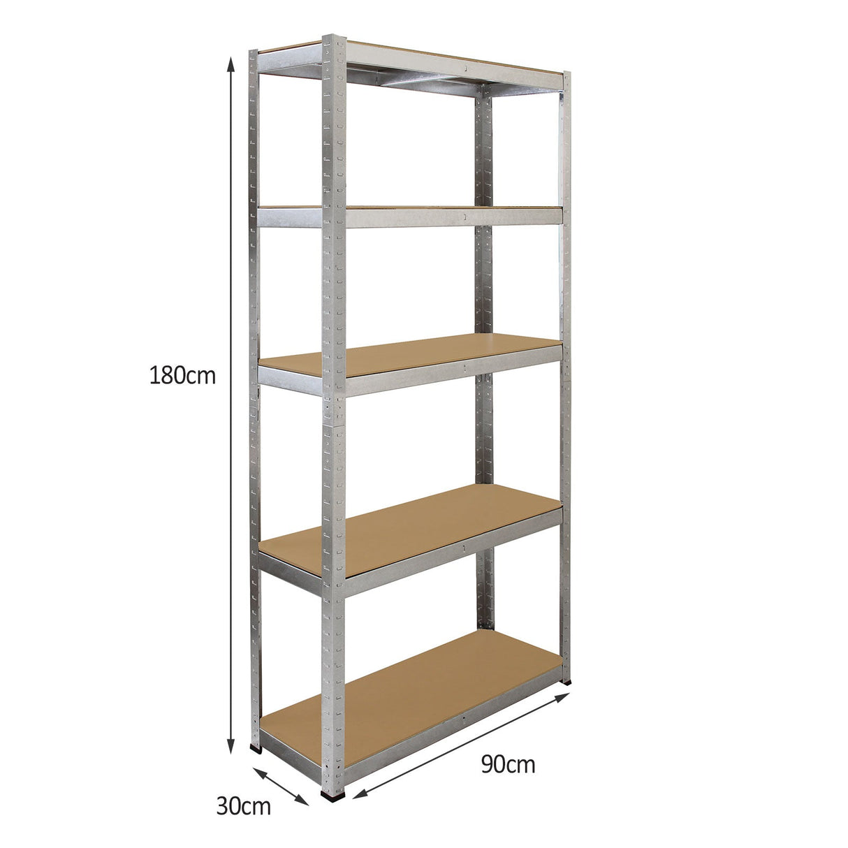 Sturdy 90cm metal racking bundle featuring corner shelving and two garage bays, with five wooden shelves for ample storage space