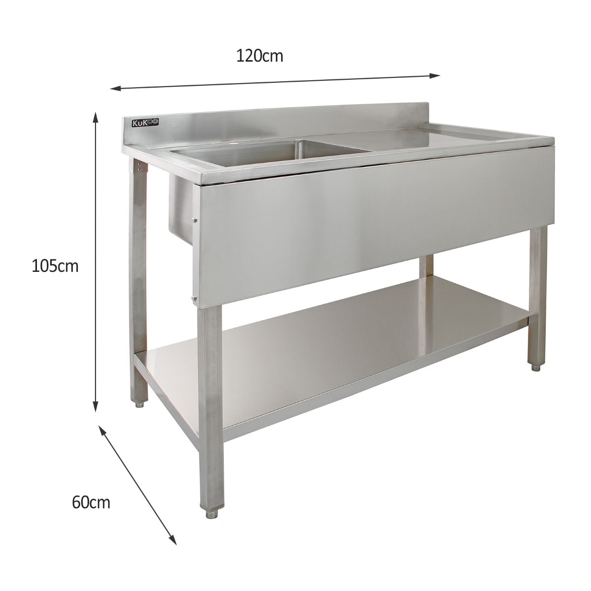 Stainless steel catering sink with right-hand drainer, featuring a sleek design, smooth surface, and sturdy base for durability