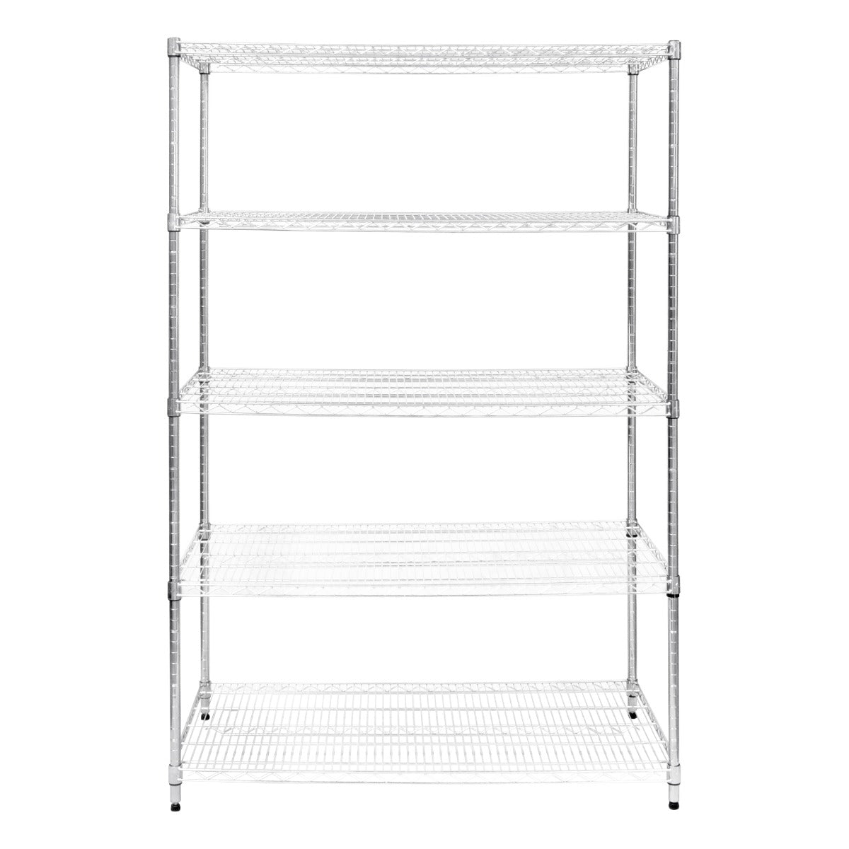 Sturdy chrome wire racking unit with five adjustable shelves, measuring 60cm x 120cm x 180cm, ideal for storage and organization