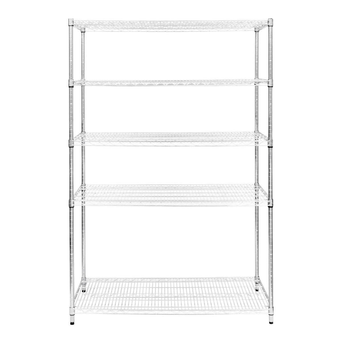 Sturdy chrome wire racking unit measuring 60cm x 120cm x 180cm with five open shelves for versatile storage solutions
