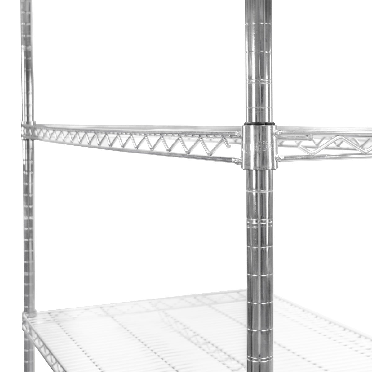 Sturdy silver wire racking with three open shelves, featuring a sleek, modern design and a durable, rust-resistant finish