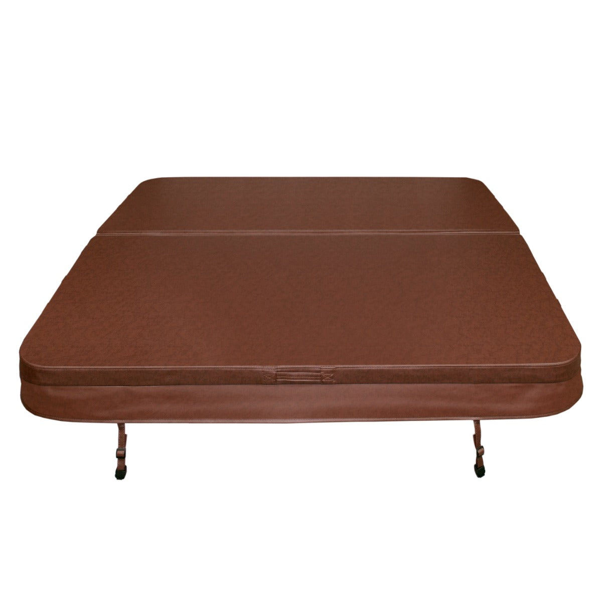 Brown 2m hot tub spa cover with a textured surface, featuring a secure fit and sturdy straps for easy installation and removal