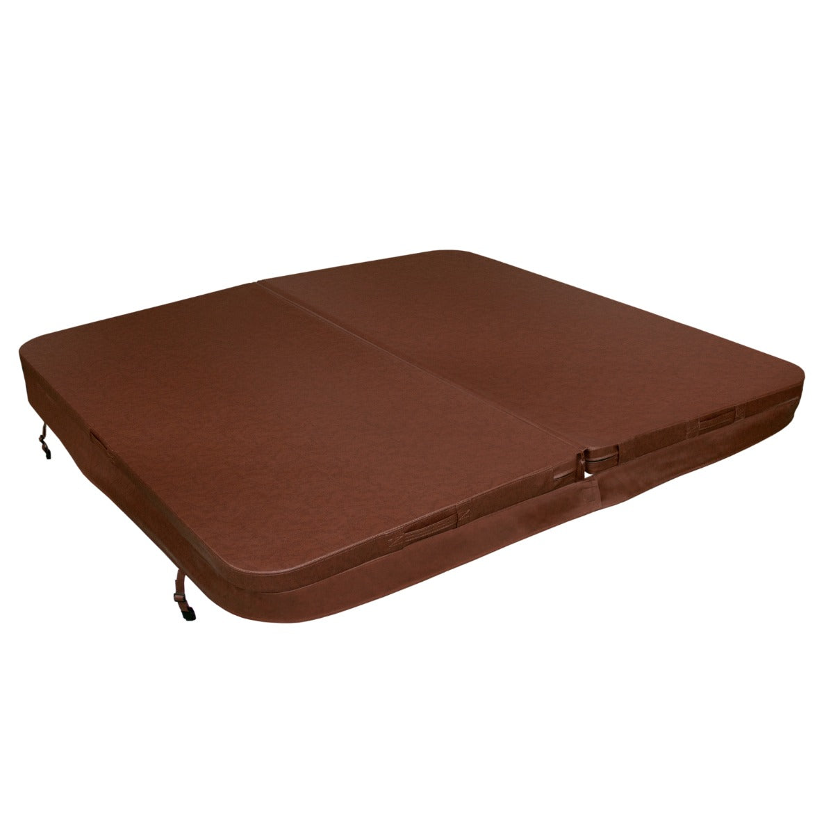 Brown 2.2m hot tub spa cover with a smooth, textured surface and secure straps for easy attachment and protection against debris