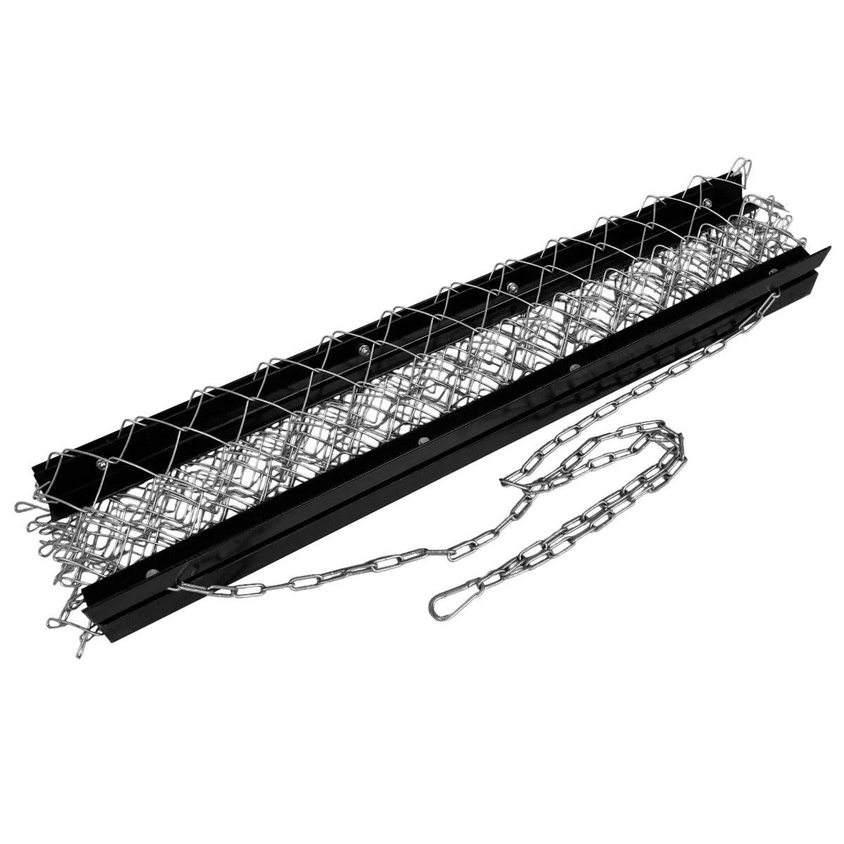 Durable 1.5m x 1.2m chain drag harrow with a sturdy black frame and metal chains, designed for efficient soil leveling and landscaping