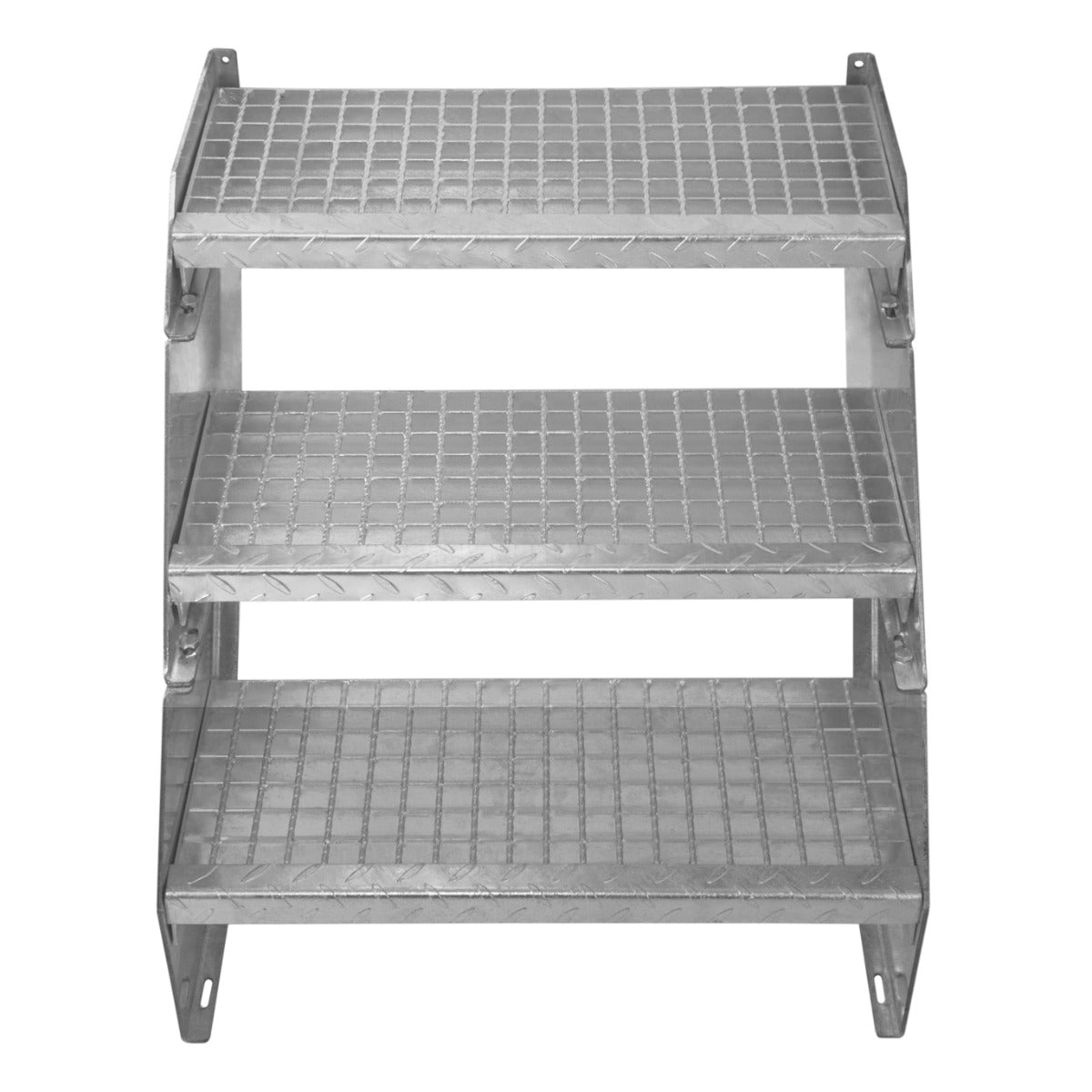 Galvanised adjustable staircase with three textured sections, 600mm wide, featuring a sturdy metal construction and slip-resistant surface