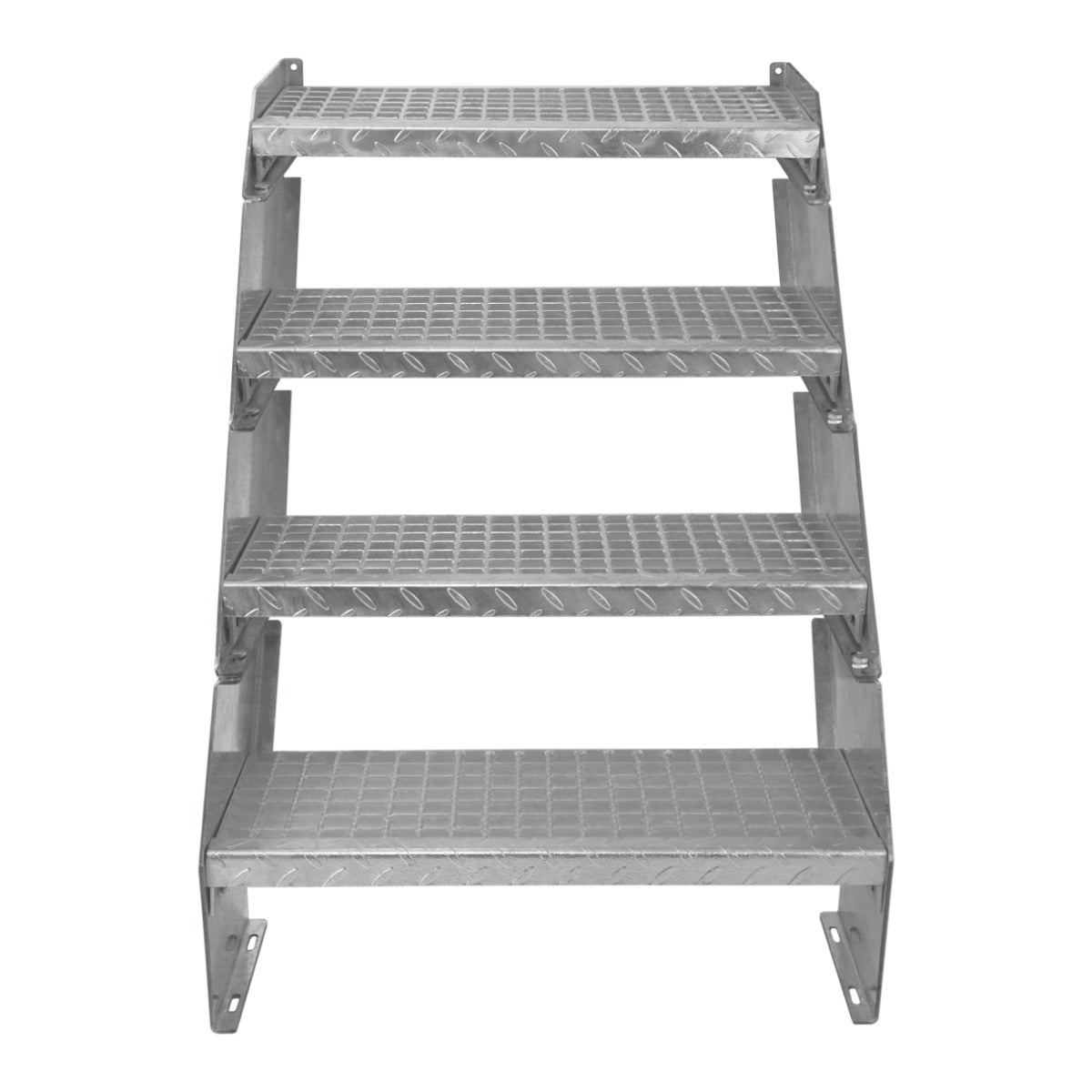 Galvanised adjustable staircase with four textured sections, 600mm wide, featuring a sturdy metal frame and slip-resistant surface