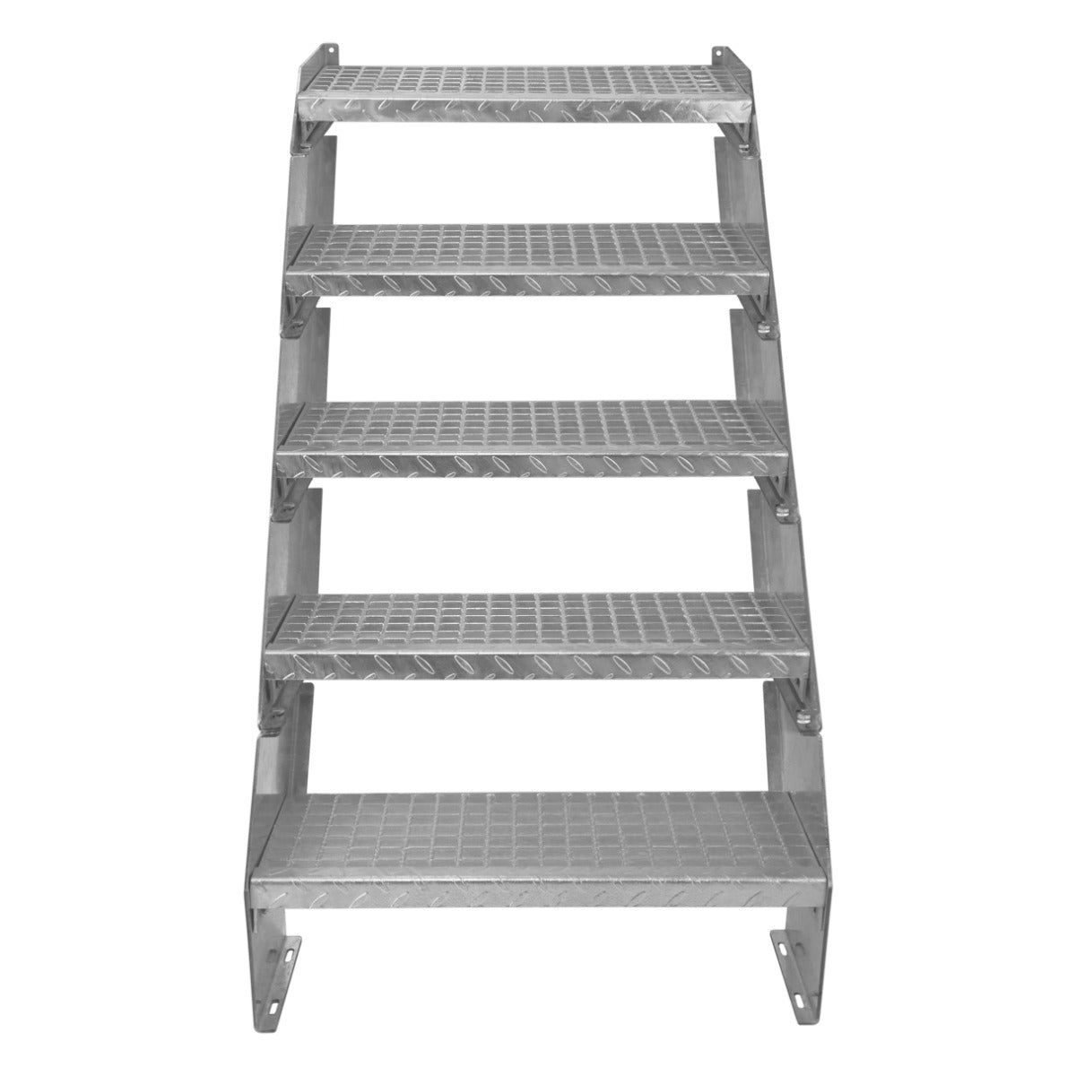 Galvanised adjustable staircase with five textured sections, 600mm wide, featuring a sturdy metal frame and slip-resistant steps