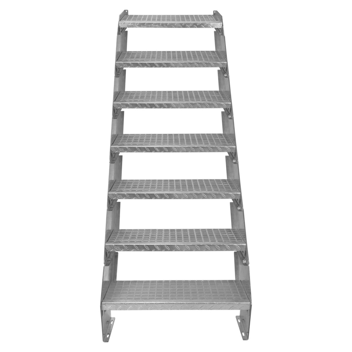 Adjustable 7-section galvanized staircase, 600mm wide, featuring a sturdy metal frame and textured non-slip steps for safety