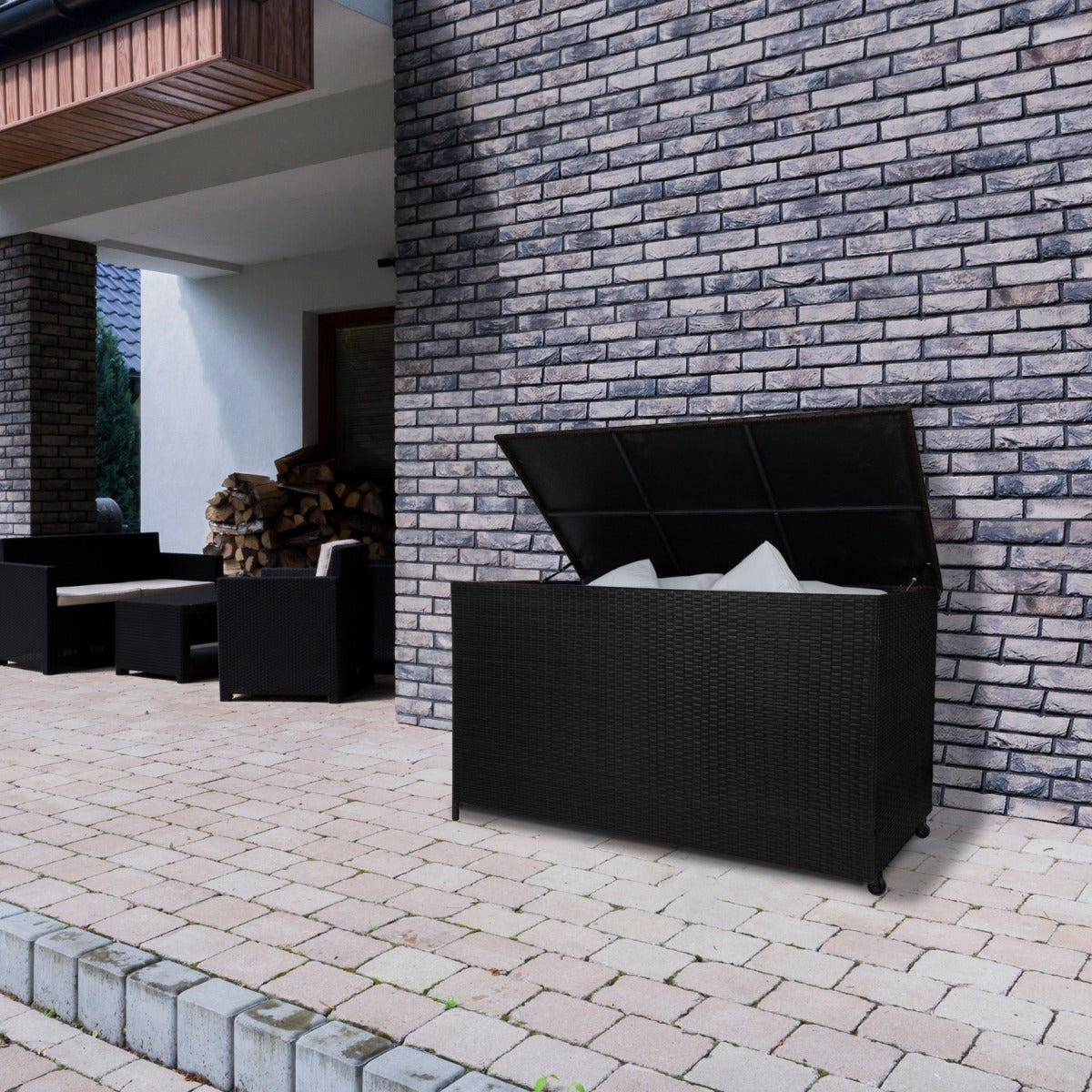 Rattan Cushion Storage Box 582L - Black
