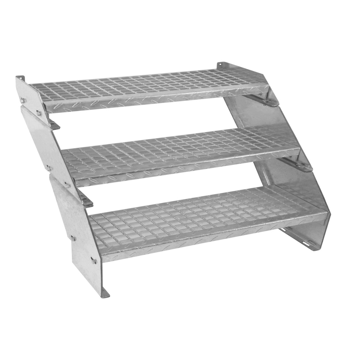 Galvanised adjustable staircase with three textured sections, featuring a sturdy design and a 900mm width for versatile use