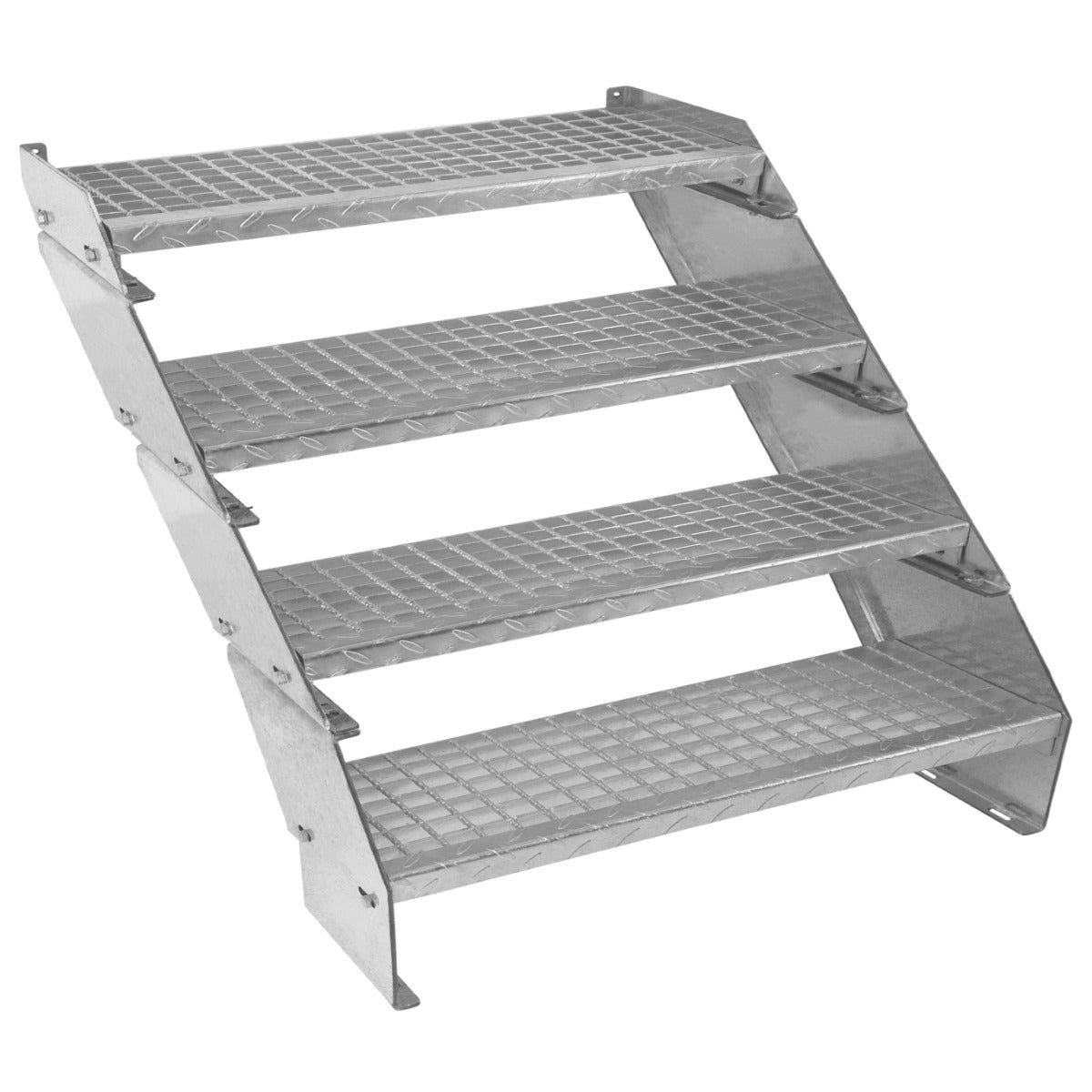 Galvanised adjustable staircase with four textured, non-slip sections, designed for stability and safety, 900mm wide