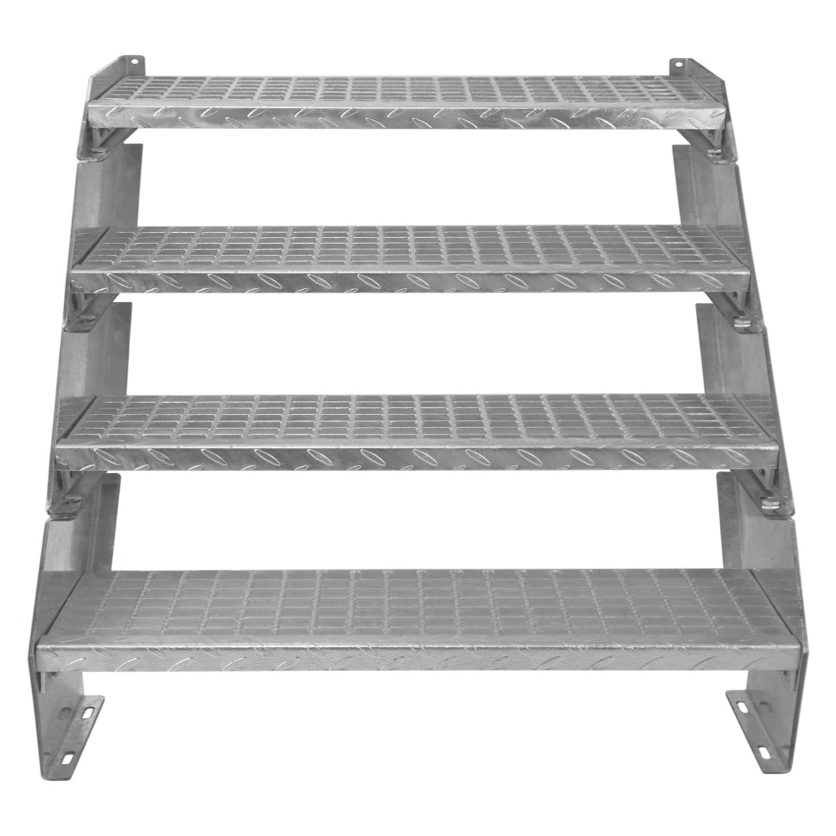 Galvanised staircase with four adjustable sections, featuring a non-slip diamond pattern and sturdy metal construction, 900mm wide