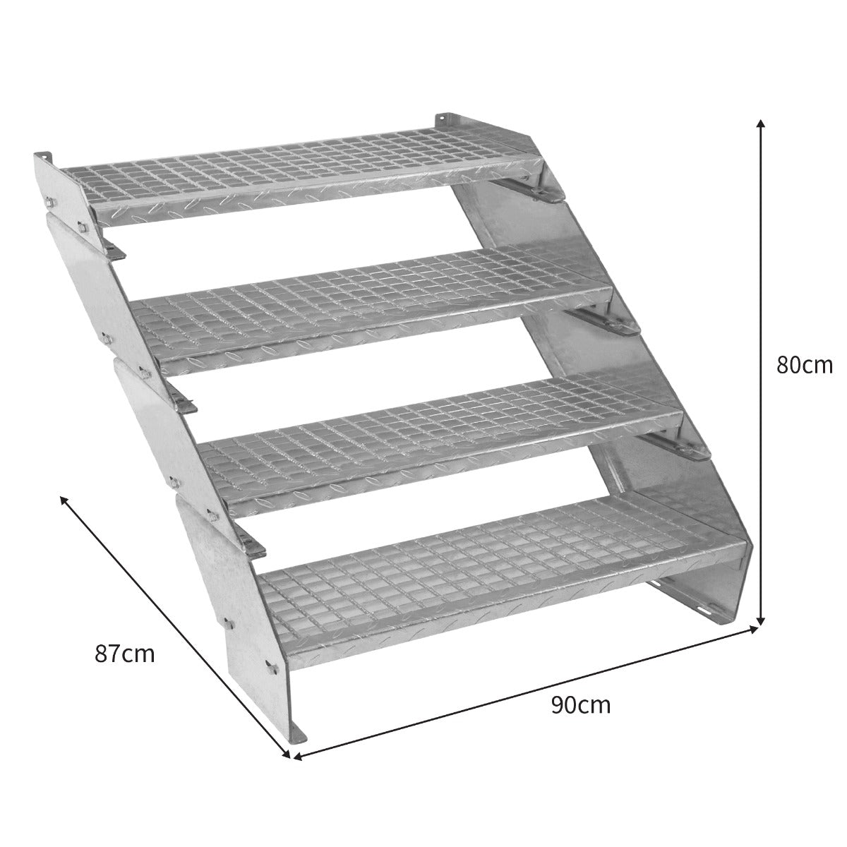Galvanised staircase with four adjustable sections, 900mm wide, featuring a sturdy, textured surface for enhanced grip and safety