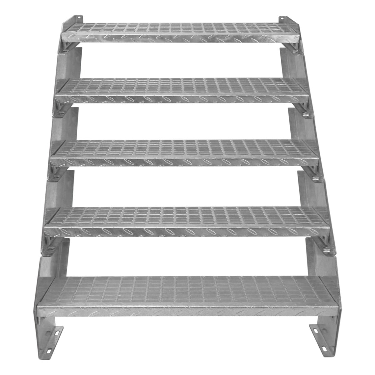 Galvanised adjustable staircase with five textured sections, 900mm wide, featuring a sturdy metal frame and slip-resistant steps