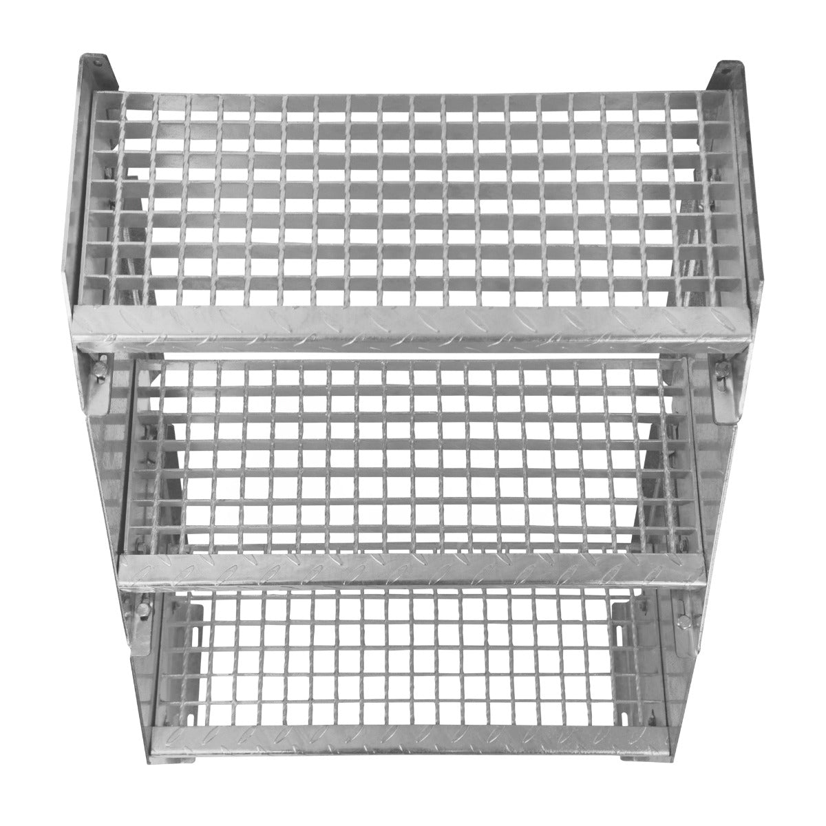 Galvanised adjustable staircase with 10 sections, featuring a sturdy grid design, 600mm width, and a metallic finish for durability