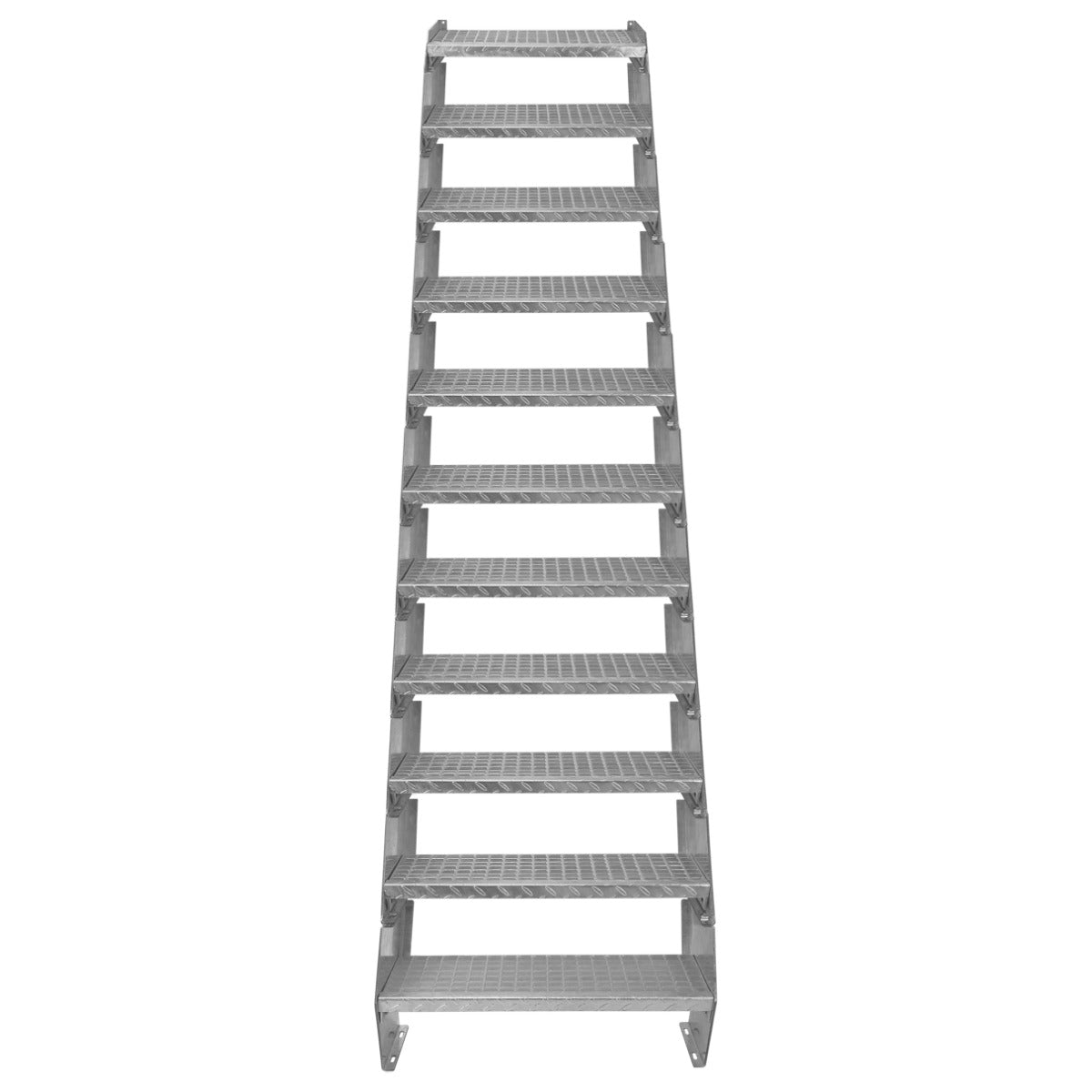 Adjustable 11-section galvanized staircase with a 600mm width, featuring a sturdy, textured surface for enhanced grip and safety