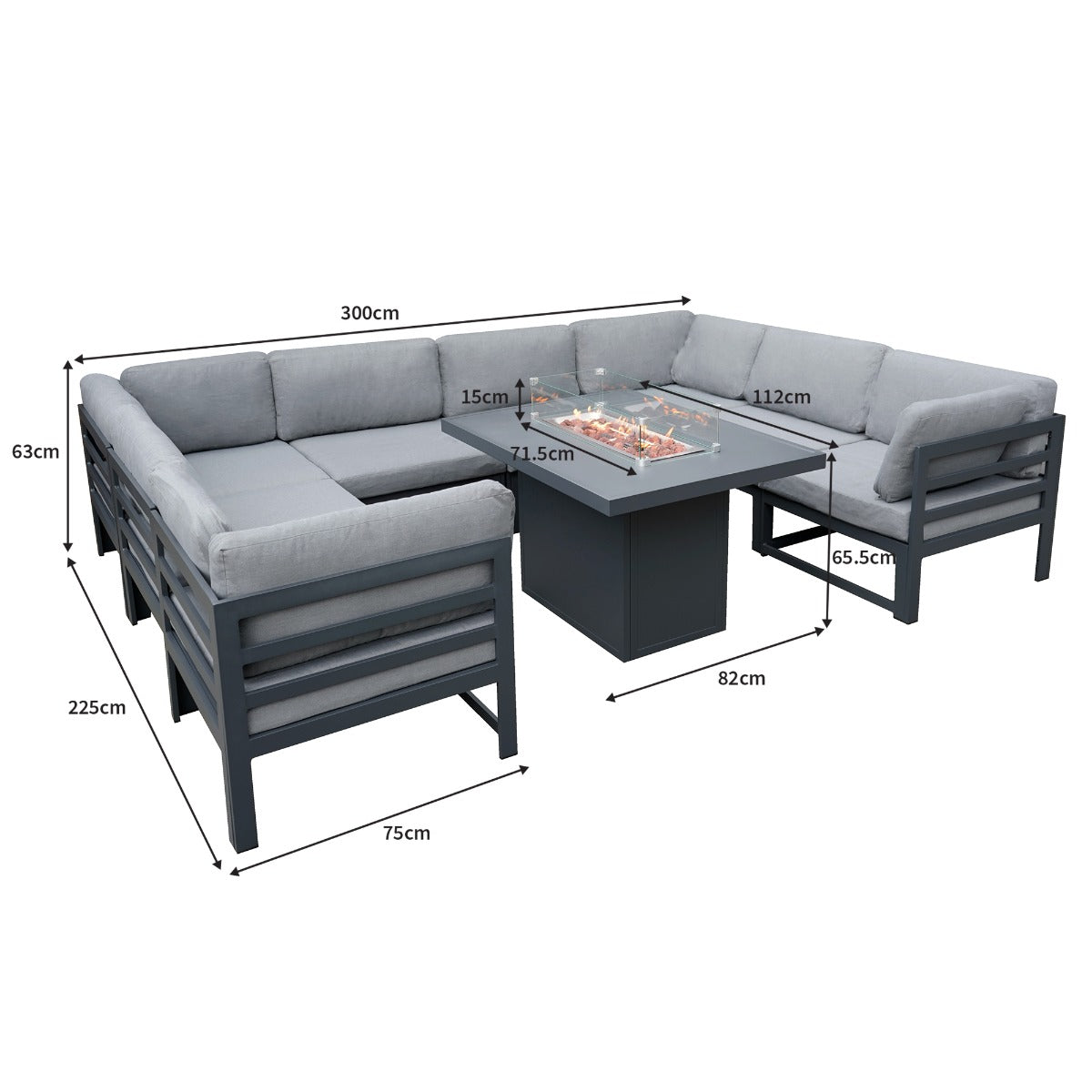 Modular Garden Furniture Set With Fire Pit - Anthracite Grey