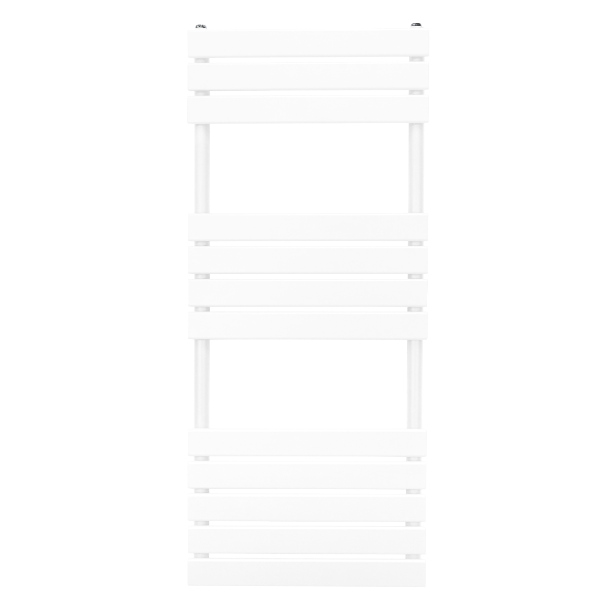 Sleek white flat panel towel radiator, 1200mm x 450mm, featuring smooth lines and a modern design, ideal for stylish bathrooms
