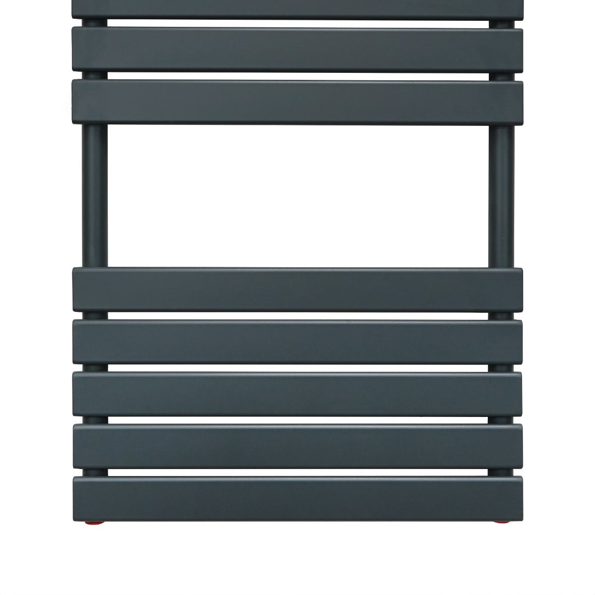 Flat panel towel radiator in anthracite grey, featuring sleek horizontal bars and a modern design, ideal for stylish bathrooms