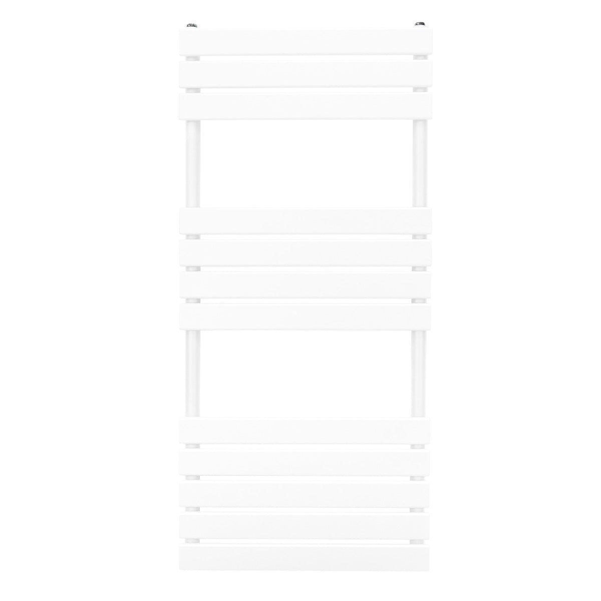 Sleek white flat panel towel radiator, 1200mm x 500mm, featuring smooth lines and a modern design, ideal for any bathroom décor
