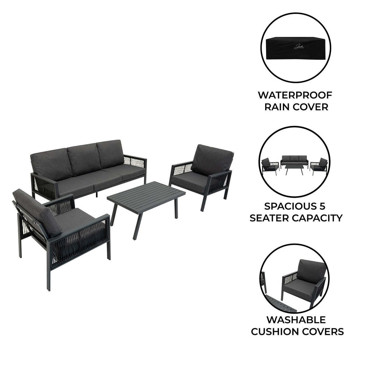 Aluminium 4 Piece Sofa Set - Anthracite Grey
