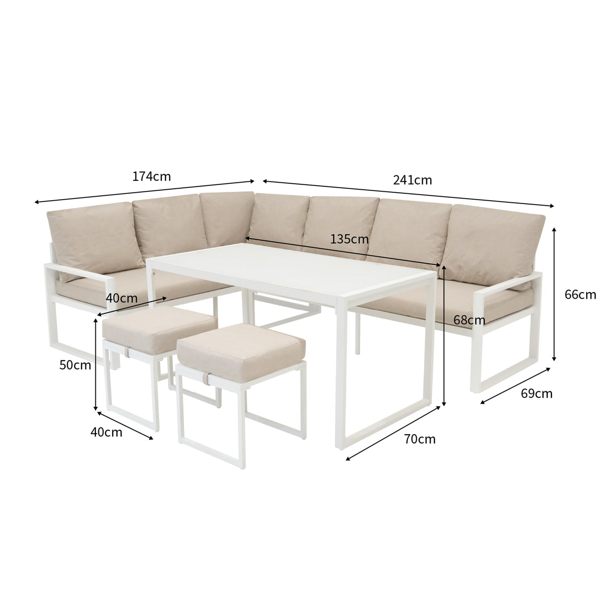 Aluminium Corner Sofa Set - White