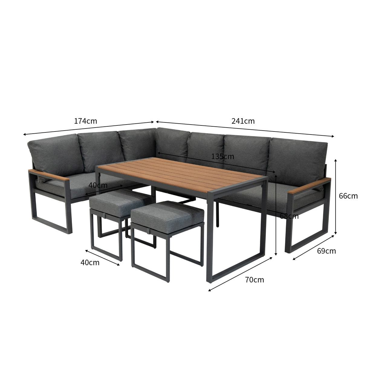 Aluminium Corner Sofa Set - Wood Effect