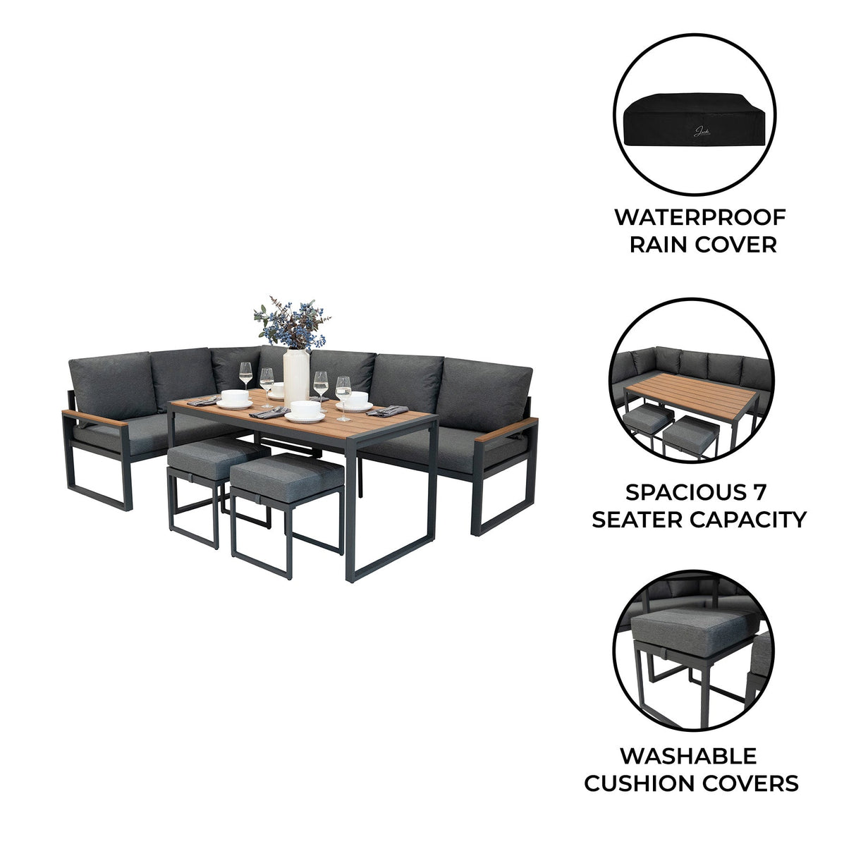 Aluminium Corner Sofa Set - Wood Effect