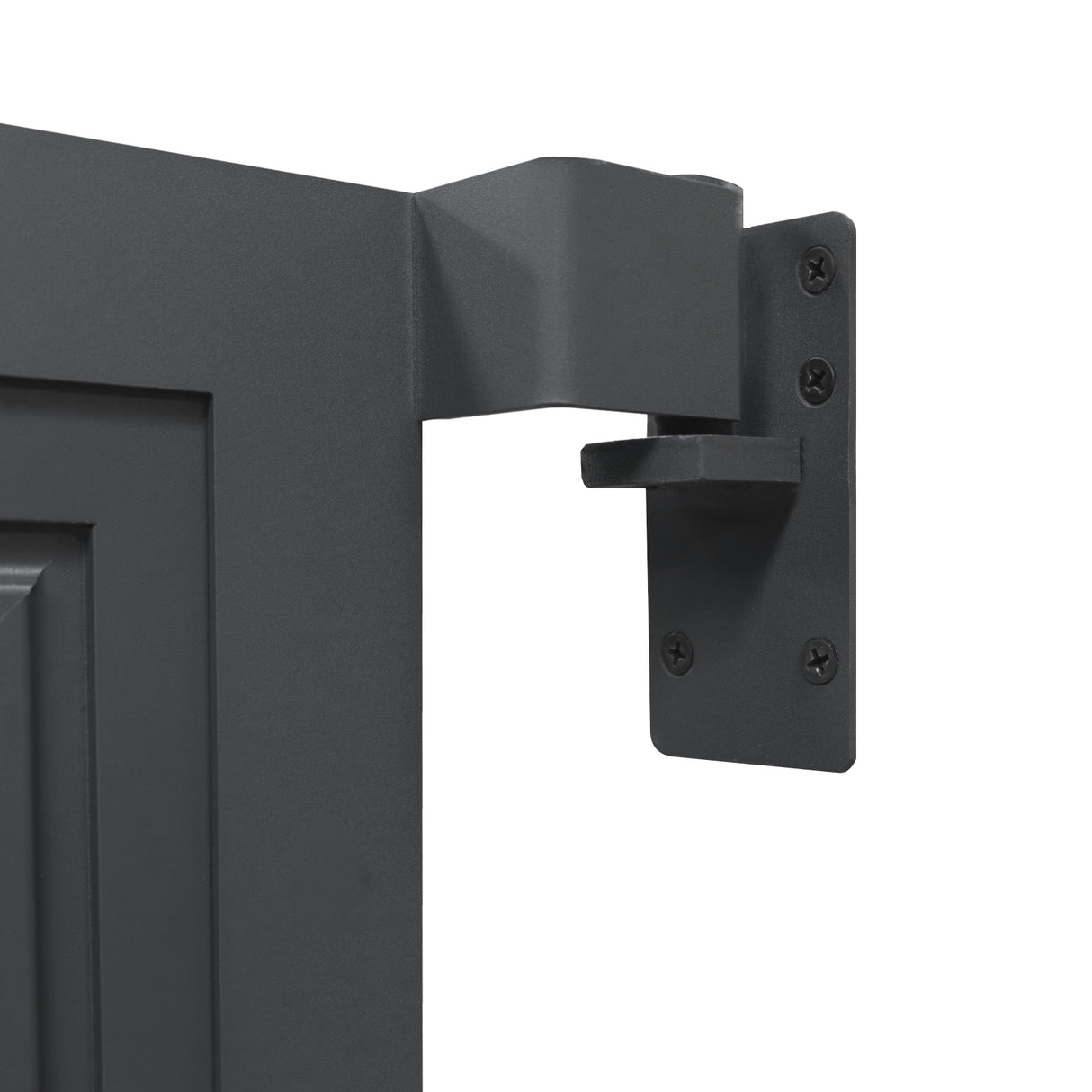 Grey composite panel gate featuring a sleek design, sturdy metal hinge, and textured surface for durability and modern appeal