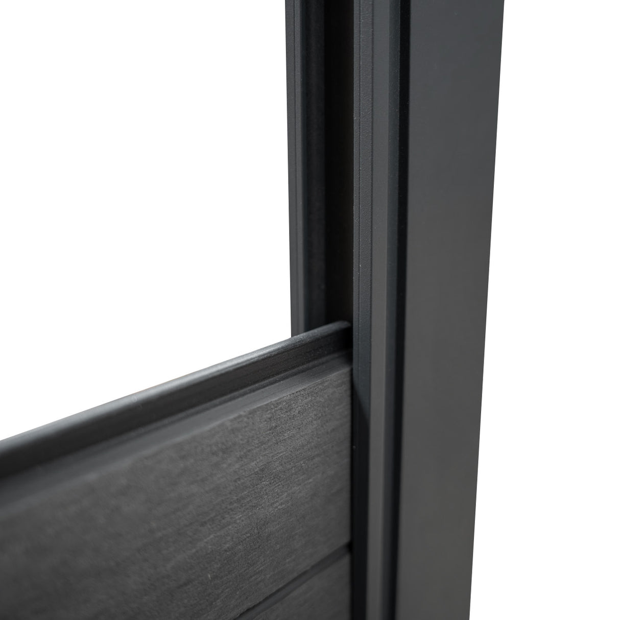 Grey composite panel gate showcasing sleek lines, textured surface, and sturdy frame, ideal for modern outdoor spaces