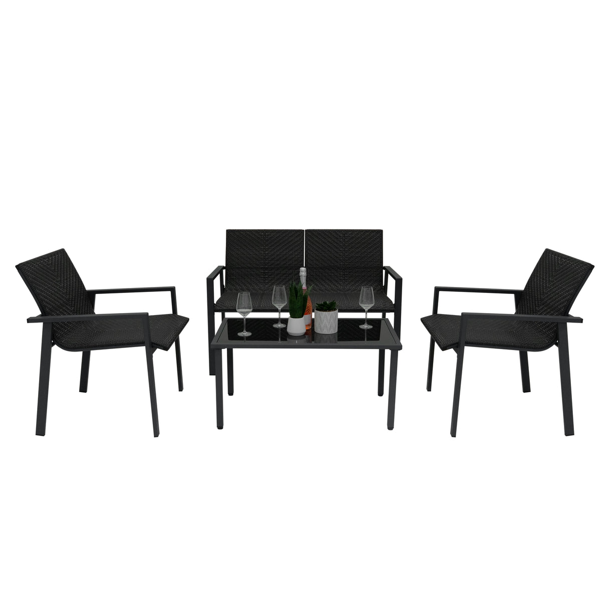 Rattan Patio Furniture Set - Black