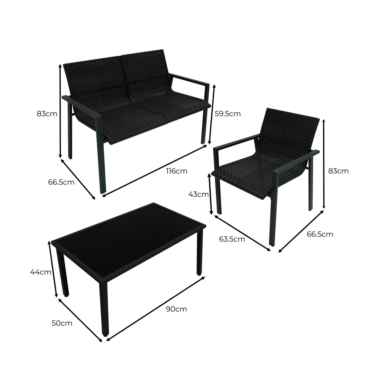 Rattan Patio Furniture Set - Black