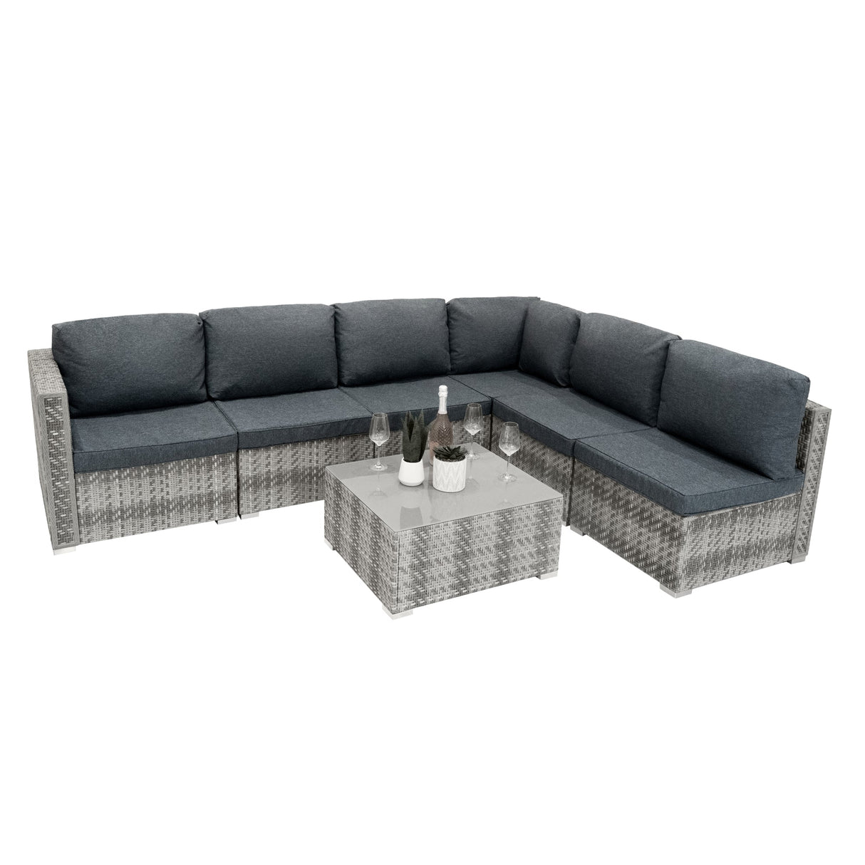 Rattan Modular 7 Piece Furniture Set - Grey