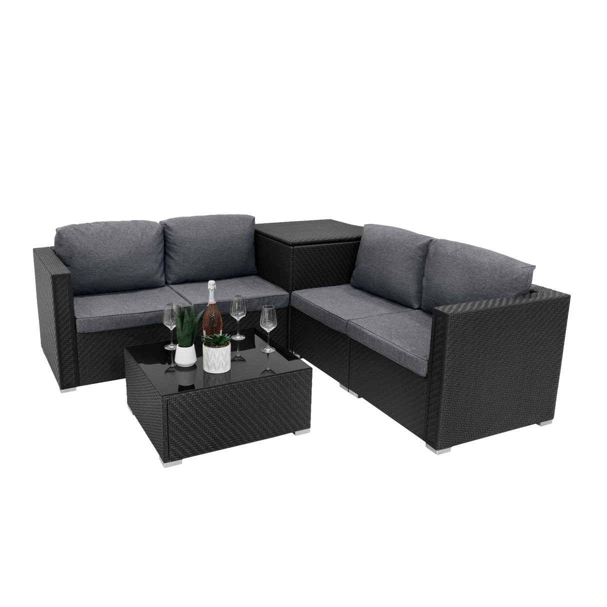 Rattan Modular 6 Piece Furniture Set – Black