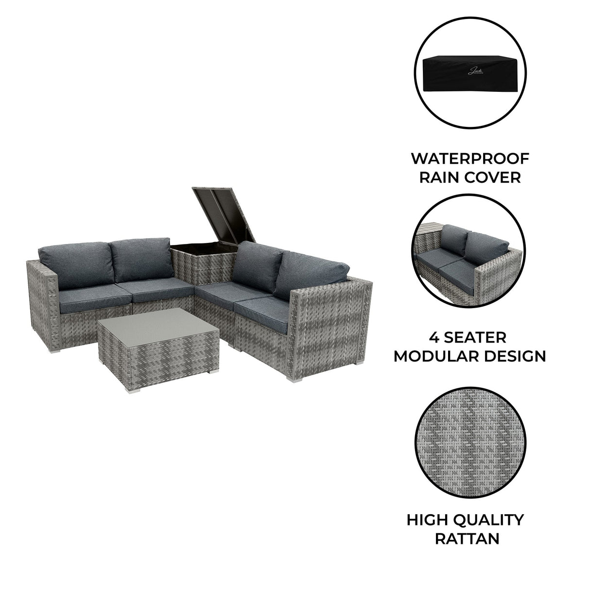 Rattan Modular 6 Piece Furniture Set – Grey