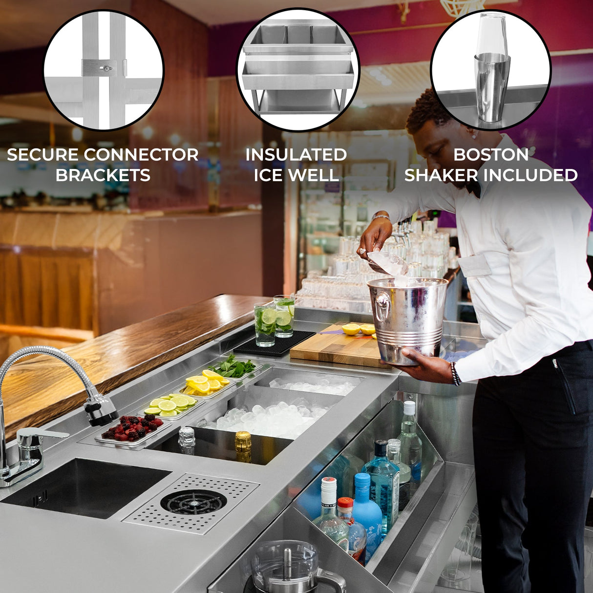 Deluxe Modular Cocktail Bar Station with Ice Well