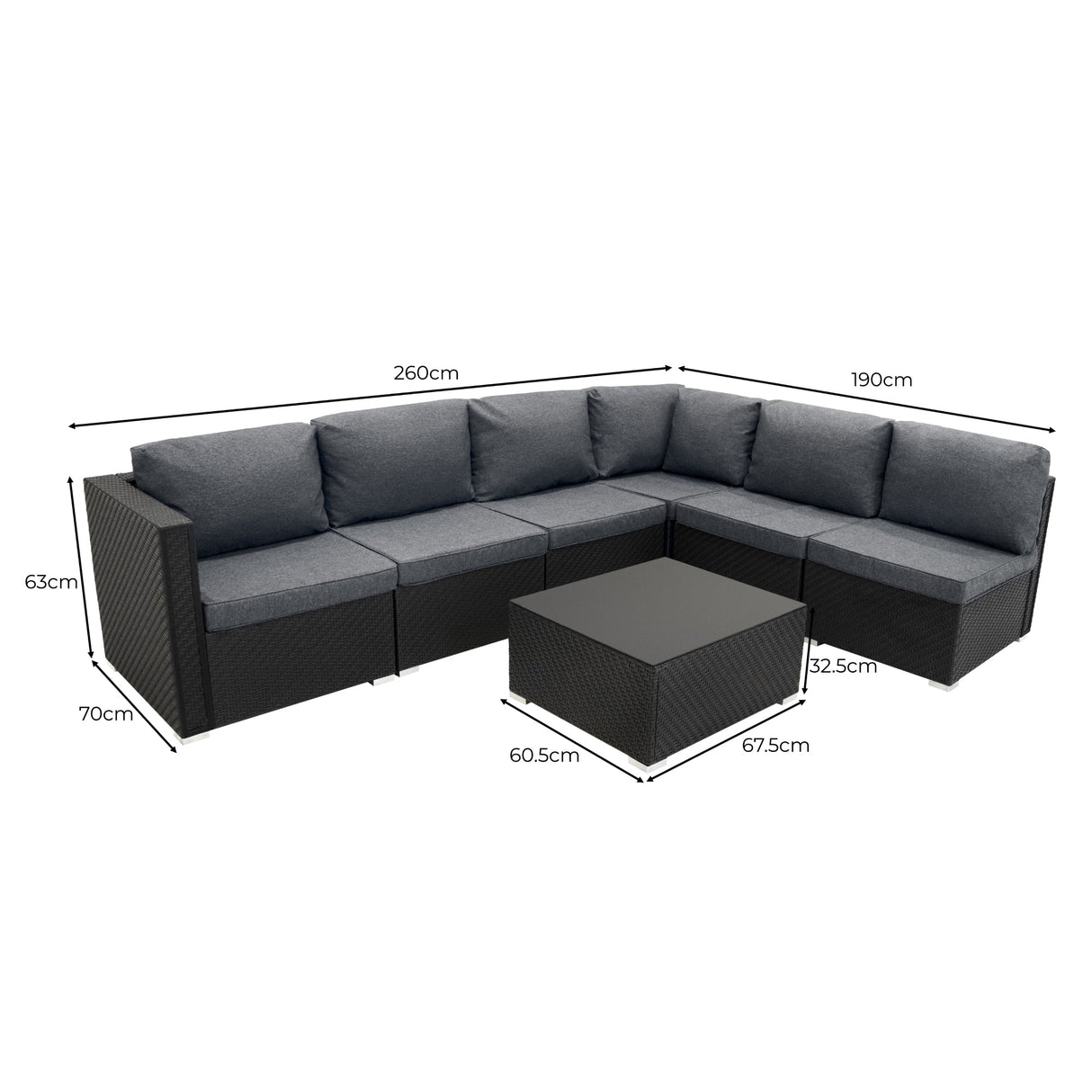 Rattan Modular 7 Piece Furniture Set & 996L Storage Box - Black