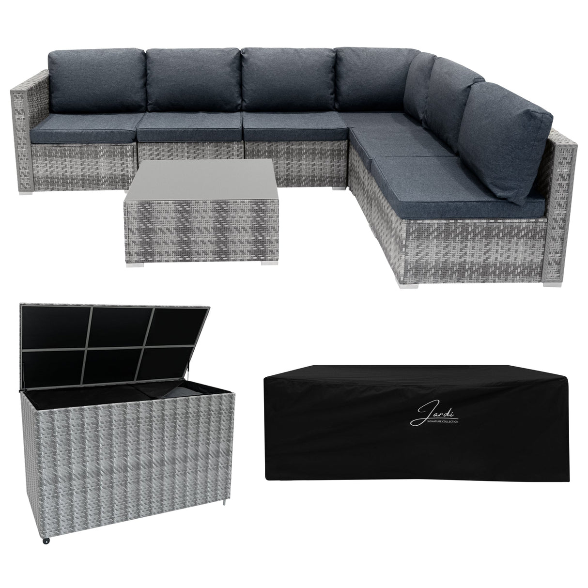 Rattan Modular 7 Piece Furniture Set & 996L Storage Box - Grey