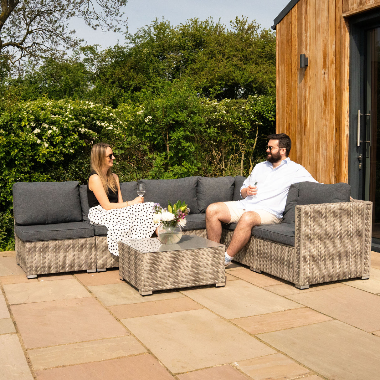 Rattan Modular 7 Piece Furniture Set & 996L Storage Box - Grey