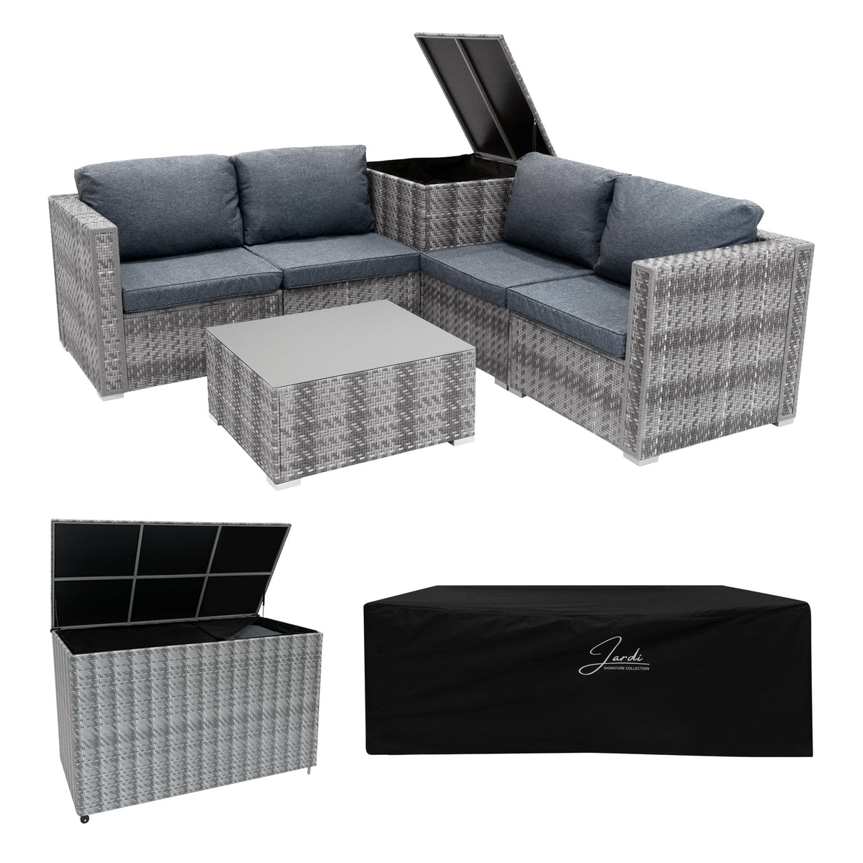 Rattan Modular 6 Piece Furniture Set & 700L Storage Box – Grey