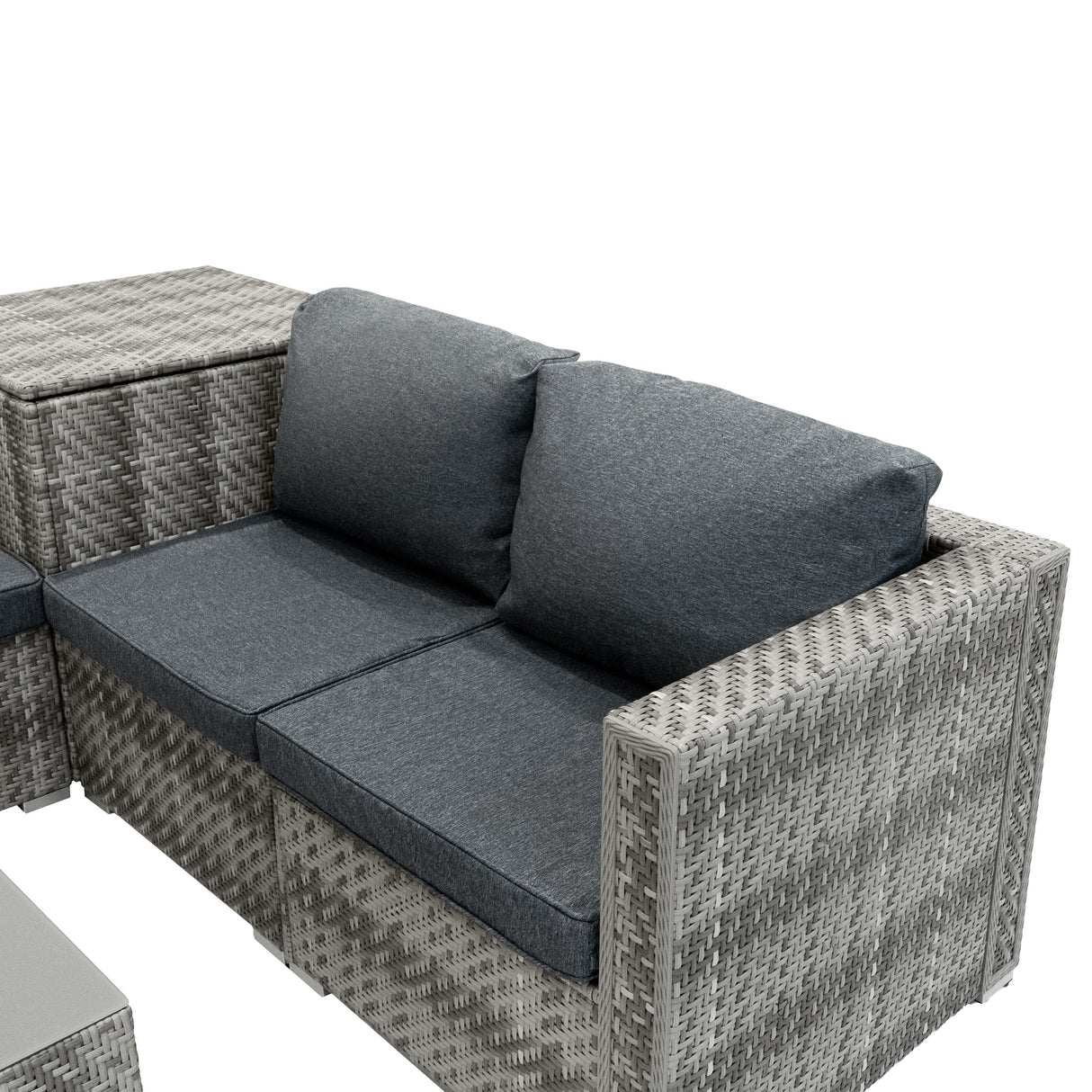 Rattan Modular 6 Piece Furniture Set & 700L Storage Box – Grey