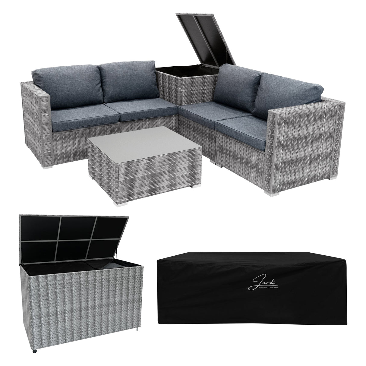 Rattan Modular 6 Piece Furniture Set & 996L Storage Box – Grey