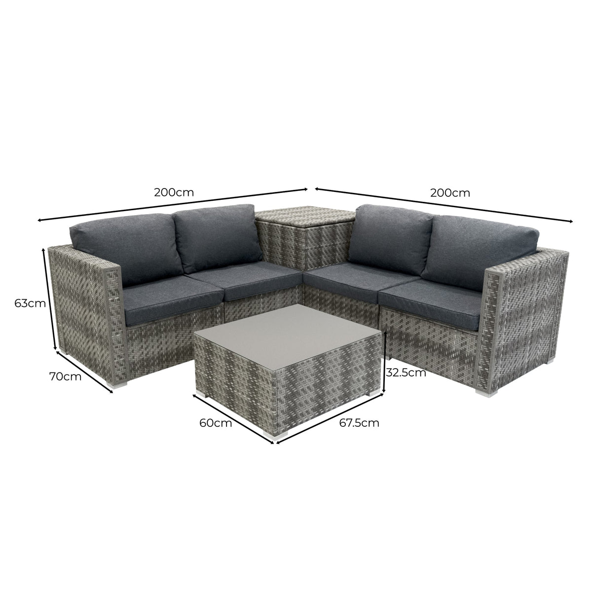 Rattan Modular 6 Piece Furniture Set & 996L Storage Box – Grey