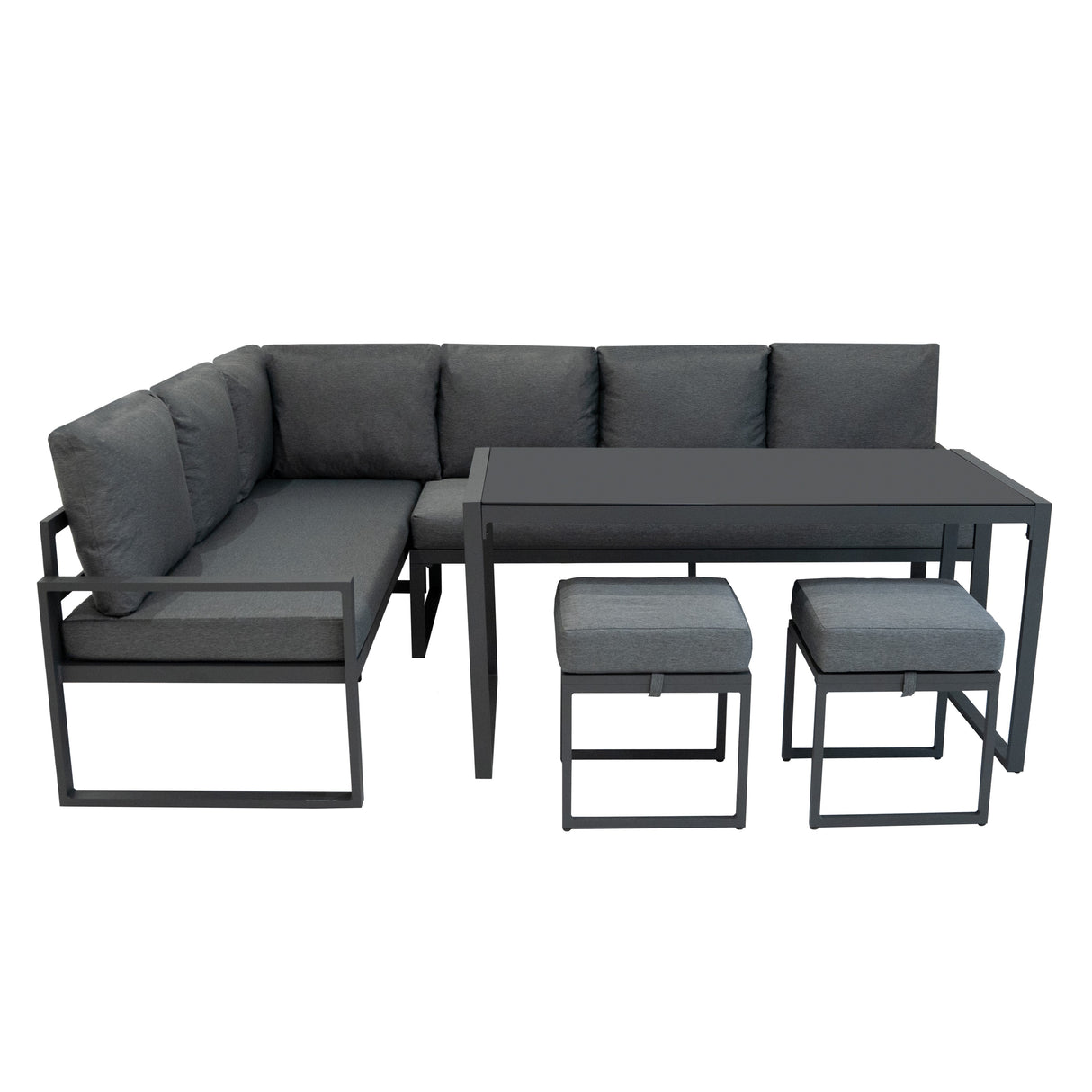 Aluminium Corner Sofa Set With Black Rattan Storage Box - Anthracite Grey