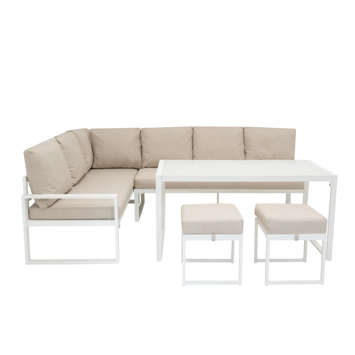 Aluminium Corner Sofa Set With Black Rattan Storage Box - White