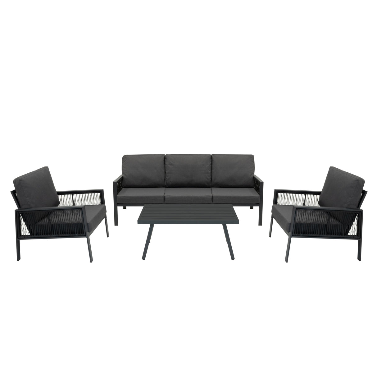 Aluminium 4 Piece Sofa Set with Black Rattan Storage Box - Anthracite Grey