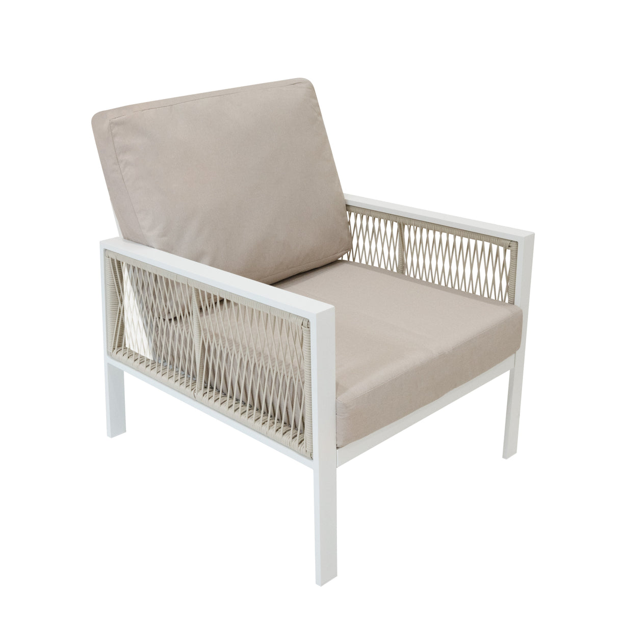 Aluminium 4 Piece Sofa Set with Black Rattan Storage Box - White