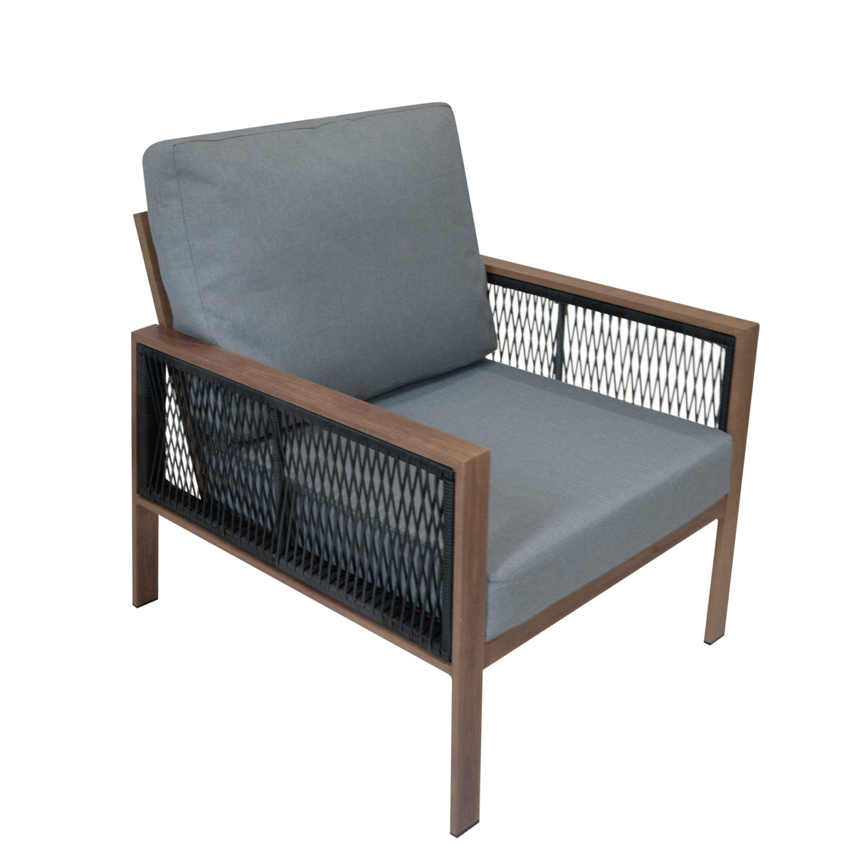 Aluminium 4 Piece Sofa Set with Black Rattan Storage Box - Wood Effect