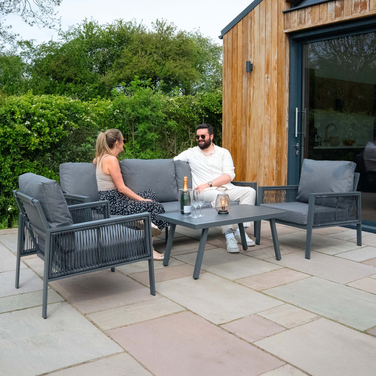 Anthracite 4 Piece Sofa Set With Black Parasol & Base